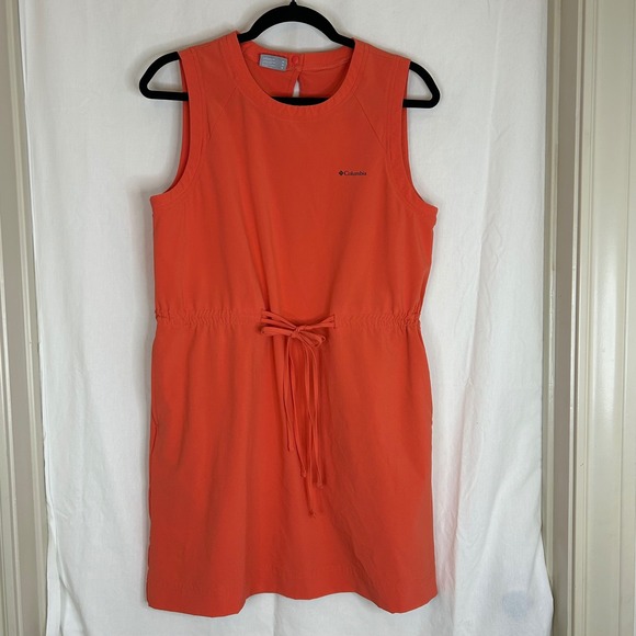 Columbia Women's Sleeveless Bogota Bay Dress Coral Orange Drawstring Pockets M - Picture 1 of 12